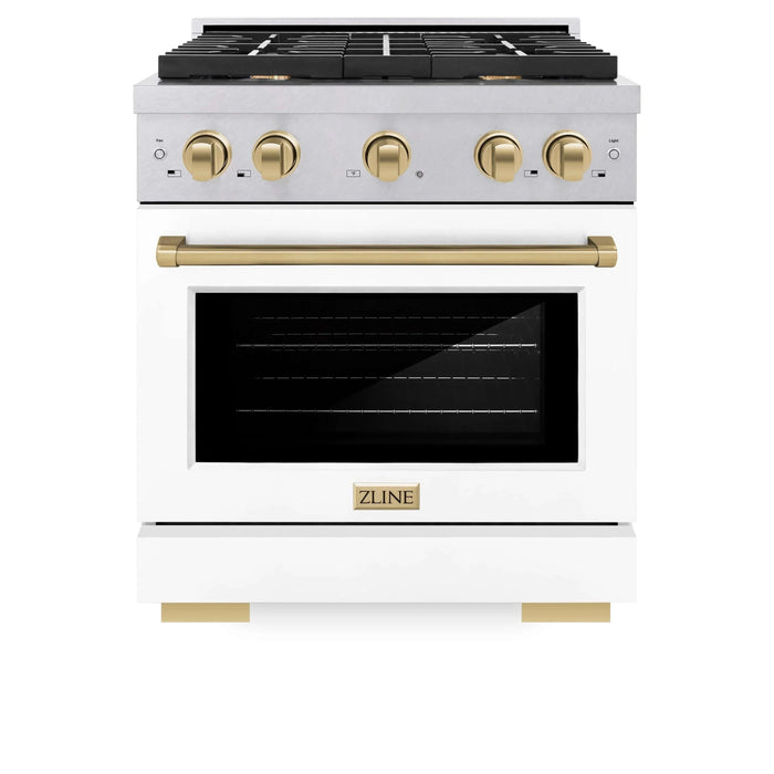 ZLINE 30"Paramount Dual Fuel Range DuraSnow® White Matte, Champagne Bronze SDRSZ-WM-30-CB09K