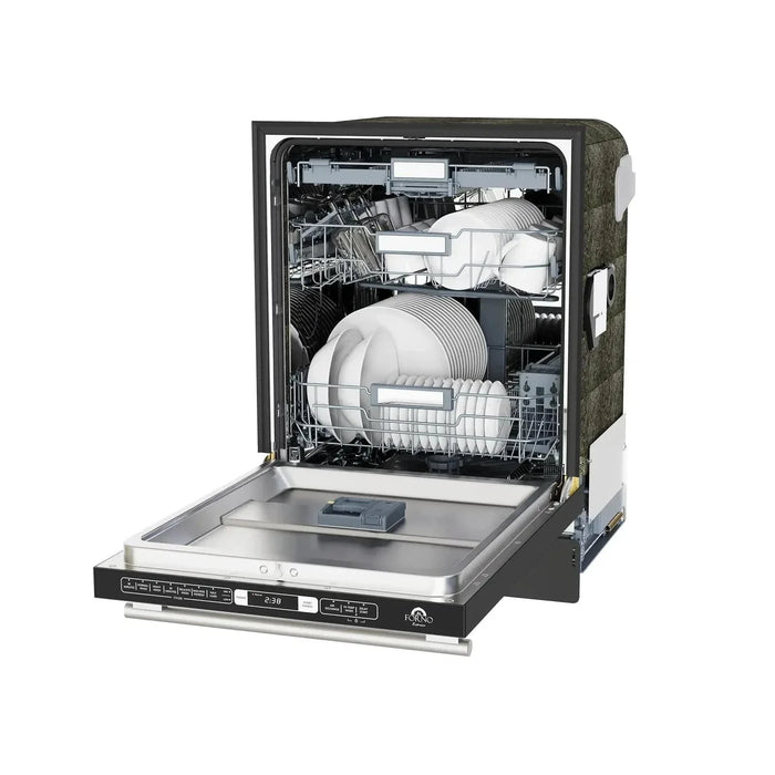 Forno Romano Espresso 24" Built-In Dishwasher in Black with Stainless Steel Handle, FDWBI8035-24BLK09K