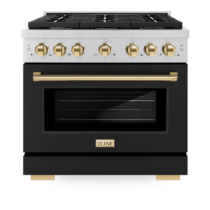 ZLINE 36"Paramount Dual Fuel Range Black Matte Gold SDRZ-BLM-36-G09K