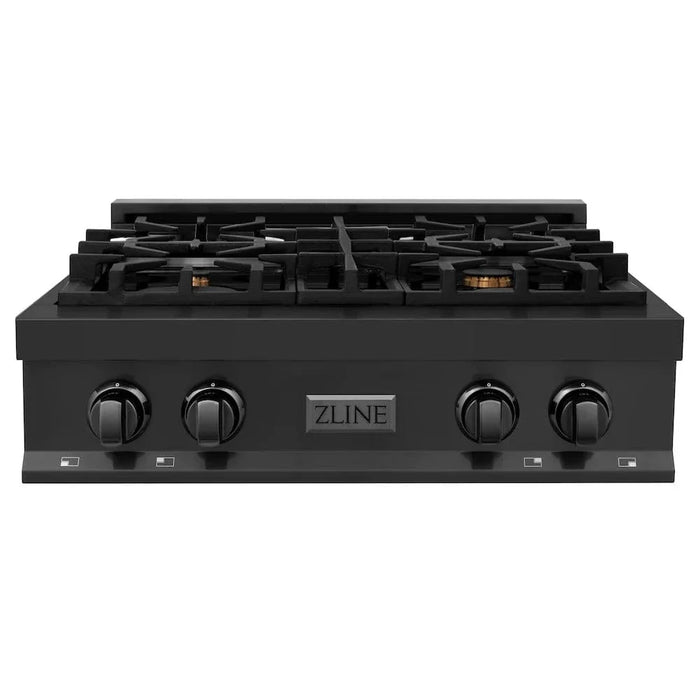 ZLINE 30" Porcelain Rangetop, Black Stainless, Brass Burners,RTB-BR-3009K