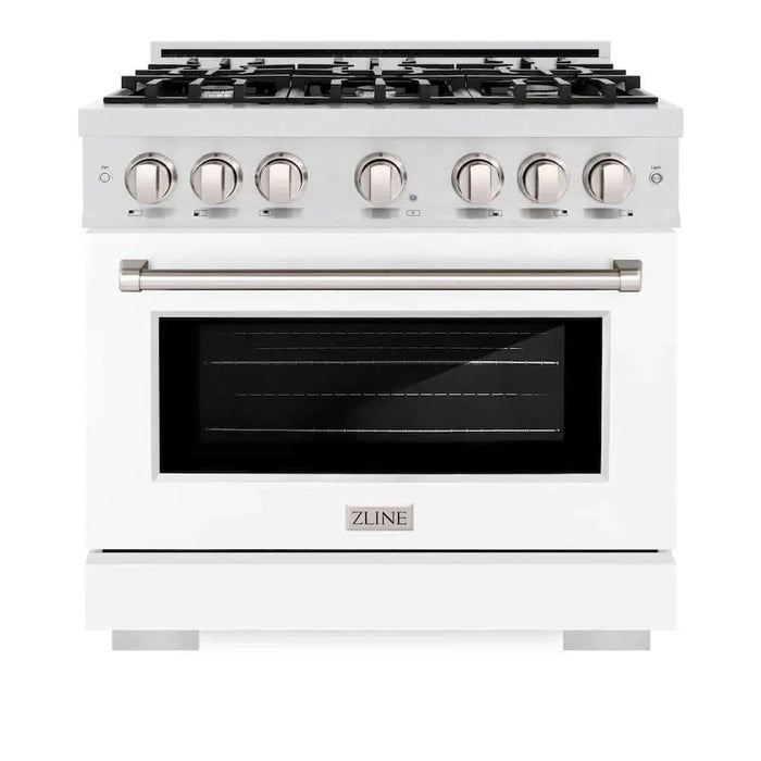ZLINE 36" Select Dual Fuel Range Gas Cooktop Electric Convection Oven DuraSnow® Stainless Steel White Matte Door HDRS-WM-3609K