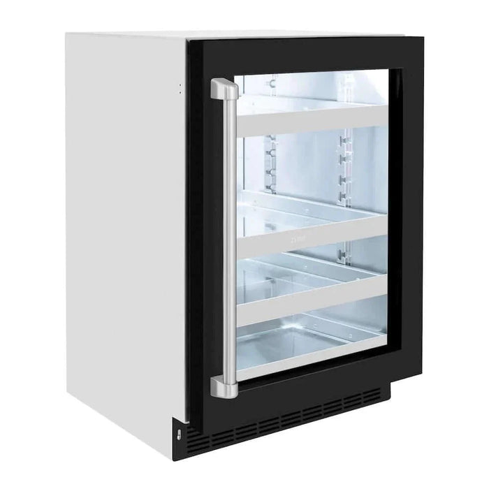 ZLINE 24" Touchstone 151 Can Beverage Fridge Black Matte Glass Door RBSO-BLM-2409K