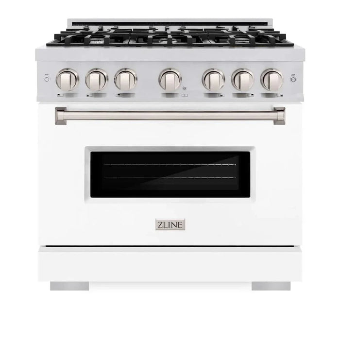 ZLINE 36" Dual Fuel Range, Gas Cooktop, Electric Convection Oven Stainless Steel, White Matte Door CDR-WM-3609K