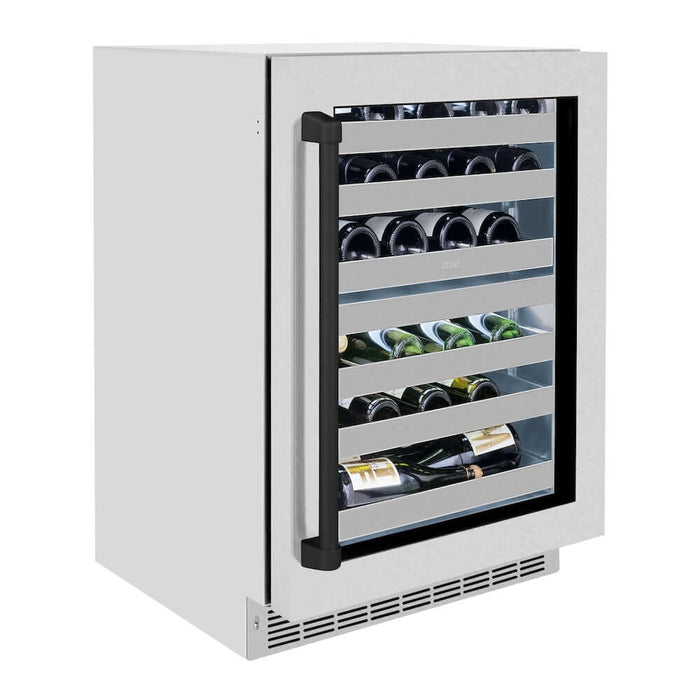ZLINE 24" Touchstone Dual Zone 44 Bottle Wine Cooler DuraSnow® Stainless Steel Glass Door Matte Black Handle RWDOZ-SN-24-MB09K