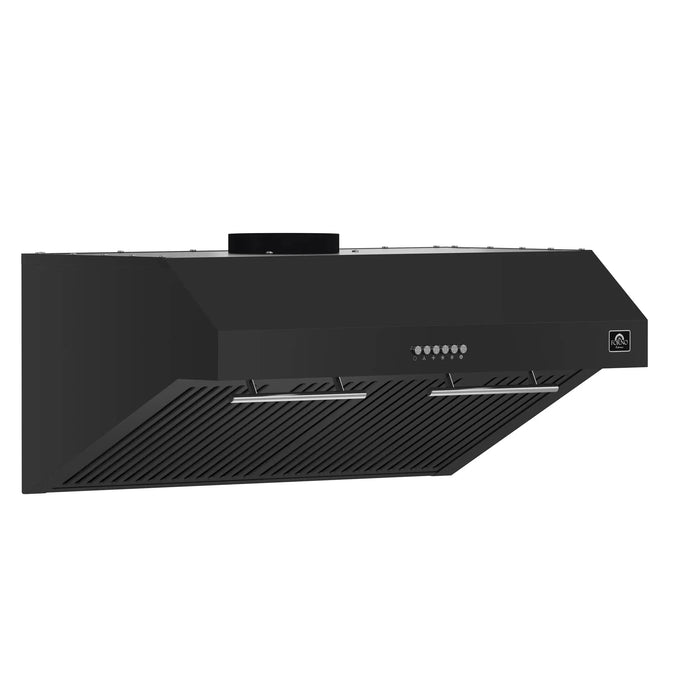 Forno Espresso Package - 30" Electric Range, Range Hood, Refrigerator and Dishwasher in Black with Silver Handles, FBDL-006-02US09K