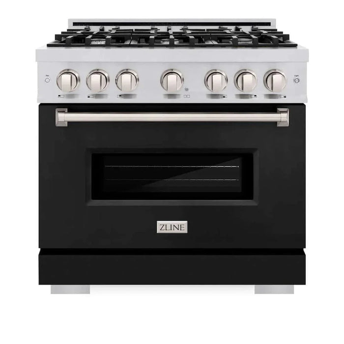 ZLINE 36" Dual Fuel Range, Gas Cooktop, Electric Convection Oven Stainless Steel, Black Matte Door CDR-BLM-3609K