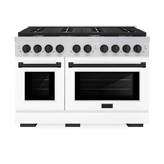 ZLINE 48"Paramount Dual Fuel Range White Matte Matte Black SDRZ-WM-48-MB09K