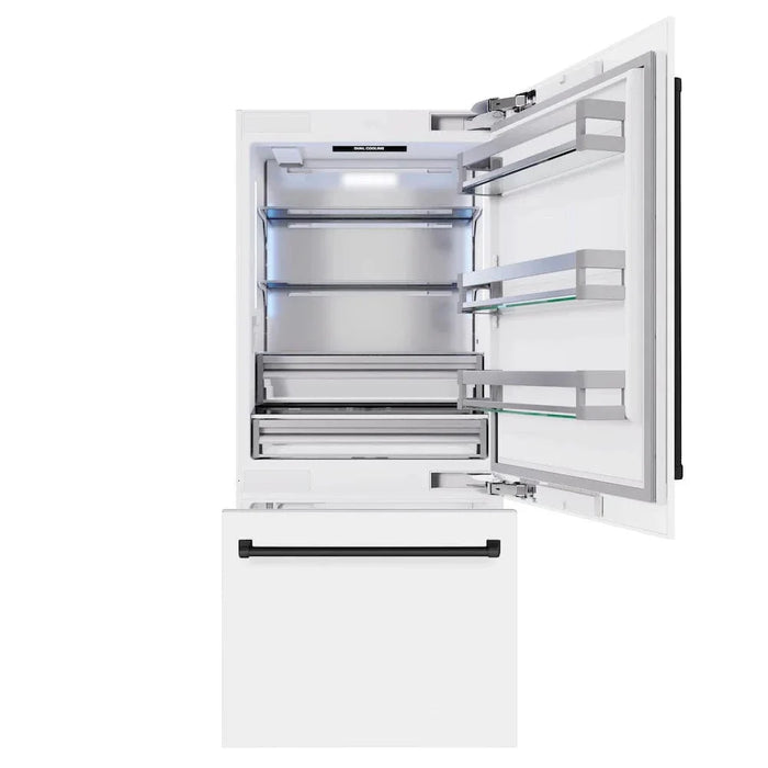 ZLINE 36" Built-In Bottom Freezer Refrigerator,Water Dispenser, Ice Maker, White Matte Matte Black RBITZ-WM-36-MB09K