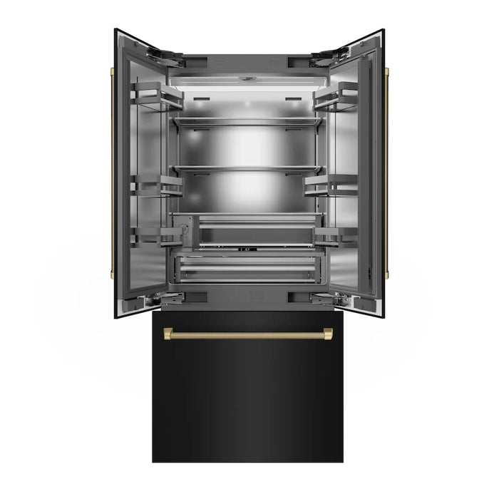 ZLINE Autograph Edition 36" French Door Built-In Bottom Freezer Refrigerator, Water Dispenser, Ice Maker, Black Stainless Steel, Stainless Steel Interior, Helix Handles SRBIVZ-BS36KCB09K