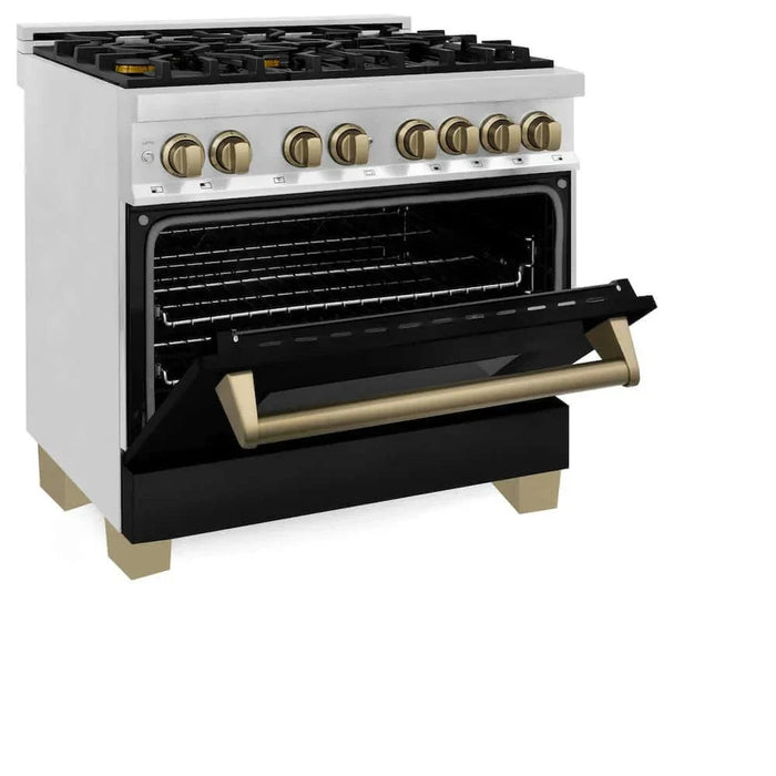 ZLINE 36" Autograph Dual Fuel Range, Black, Bronze, RAZ-BLM-36-CB09K