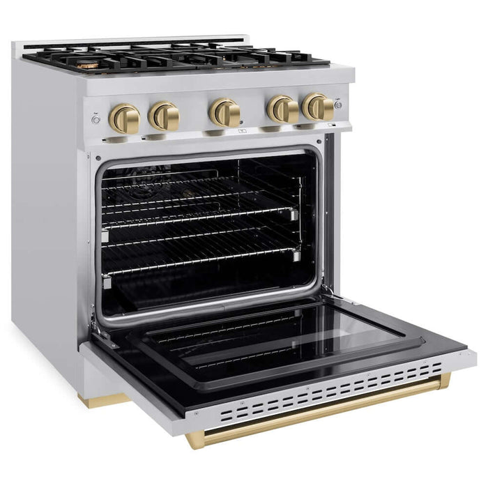 ZLINE 30" Dual Fuel Range, Gas Cooktop, Electric Convection Oven Stainless Steel, Champagne Bronze CDRZ-30-CB09K