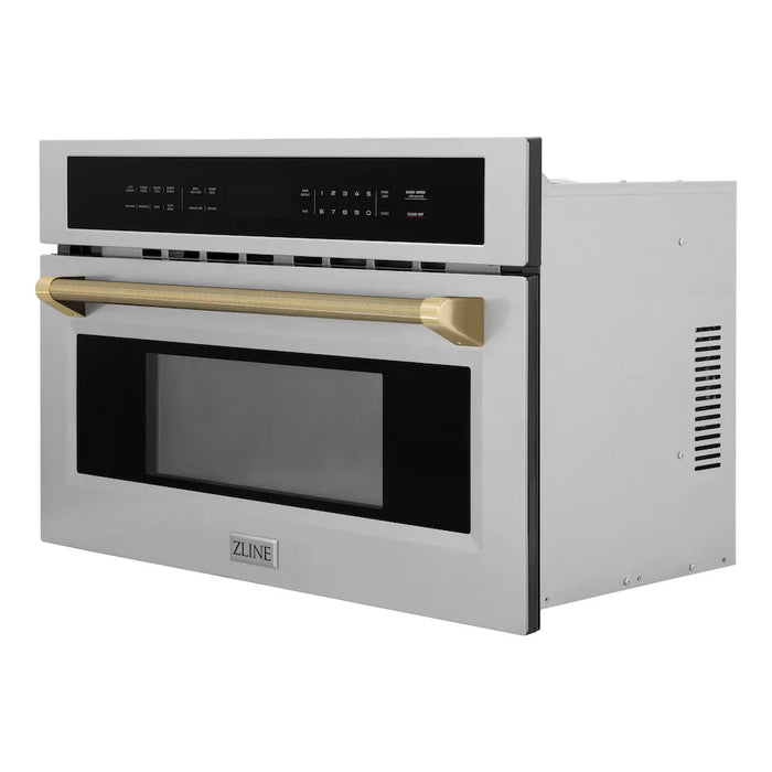 ZLINE Autograph Edition 30" Built-in Convection Microwave Oven, Stainless Steel, Helix Handle MWOZ-30-KCB09K