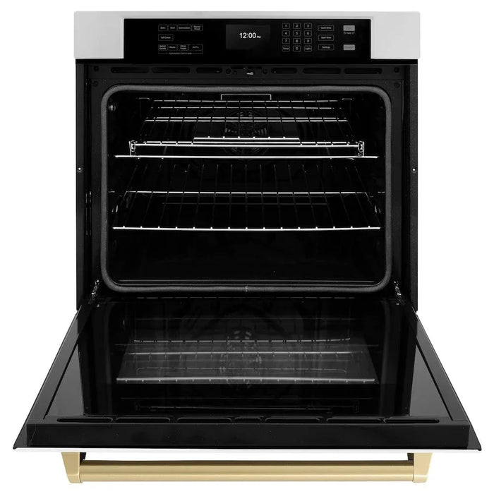 ZLINE 30" Autograph Edition Professional True Convection Single Wall Oven, Air Fry, Self Clean, White Matte, Champagne Bronze WASZ-WM-30-CB09K
