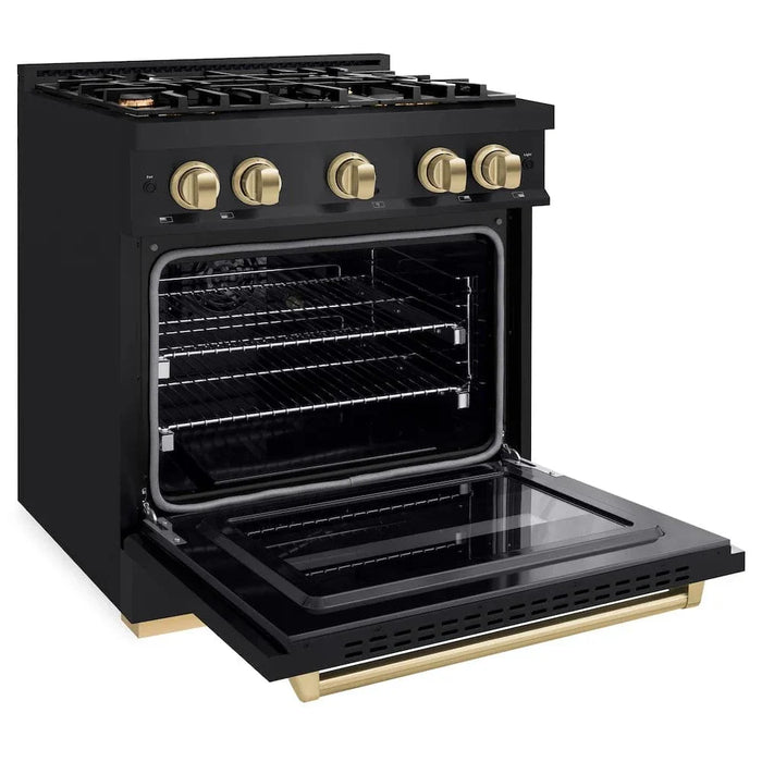 ZLINE 30" Classic Gas Range, Convection Gas Oven Black Stainless Steel, Champagne Bronze CGRBZ-30-CB09K