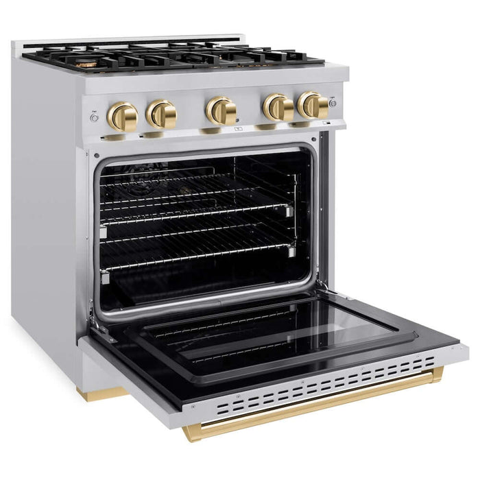ZLINE 30" Dual Fuel Range, Gas Cooktop, Electric Convection Oven Stainless Steel, Gold CDRZ-30-G09K