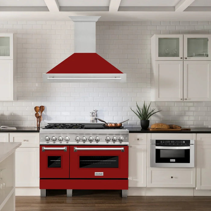 ZLINE 48" Autograph DuraSnow Stainless Red Wall Range Hood 8654SNX-RG-4809K