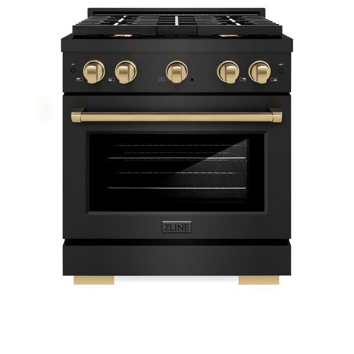 ZLINE 30"Paramount Dual Fuel Range Black Stainless Steel, Champagne Bronze SDRBZ-30-CB09K