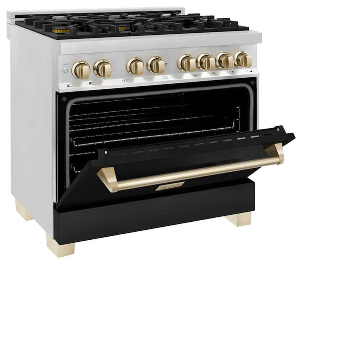 ZLINE 36" Autograph Dual Fuel Range, Black, Gold, RAZ-BLM-36-G09K