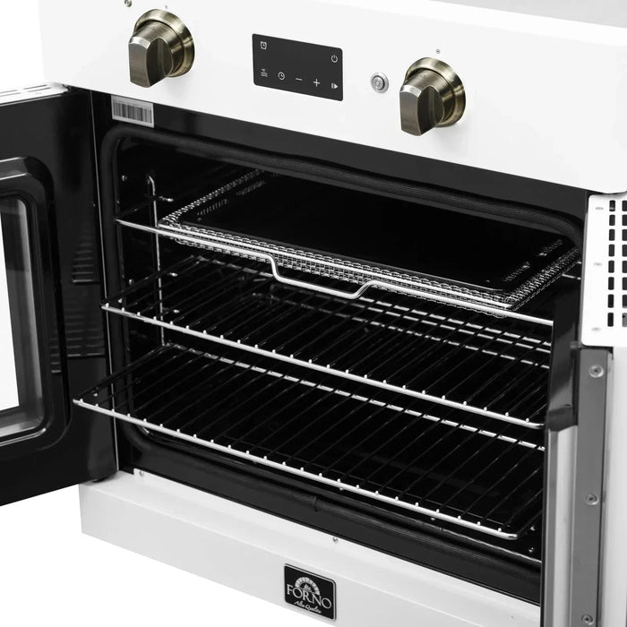 Forno Asti 30"French Door Electric Wall Oven in White with Antique Brass Trim, FBOEL1333-30WHT09K