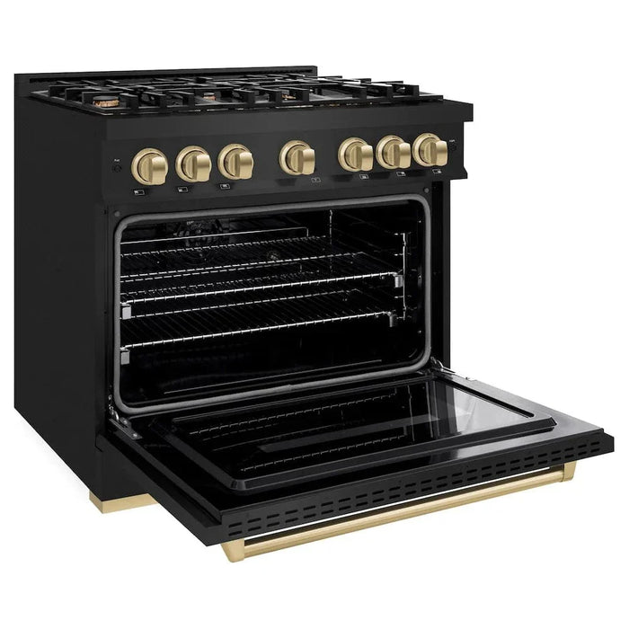 ZLINE 36" Dual Fuel Range, Gas Cooktop, Electric Convection Oven Black Stainless Steel, Champagne Bronze CDRBZ-36-CB09K