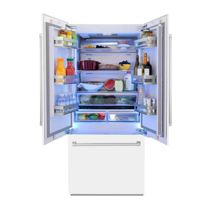 ZLINE 36" Panel Ready Built-In Bottom Freezer Refrigerator,Water Dispenser, Ice Maker, White Matte, Graphite Gray, GRBIV-WM-3609K