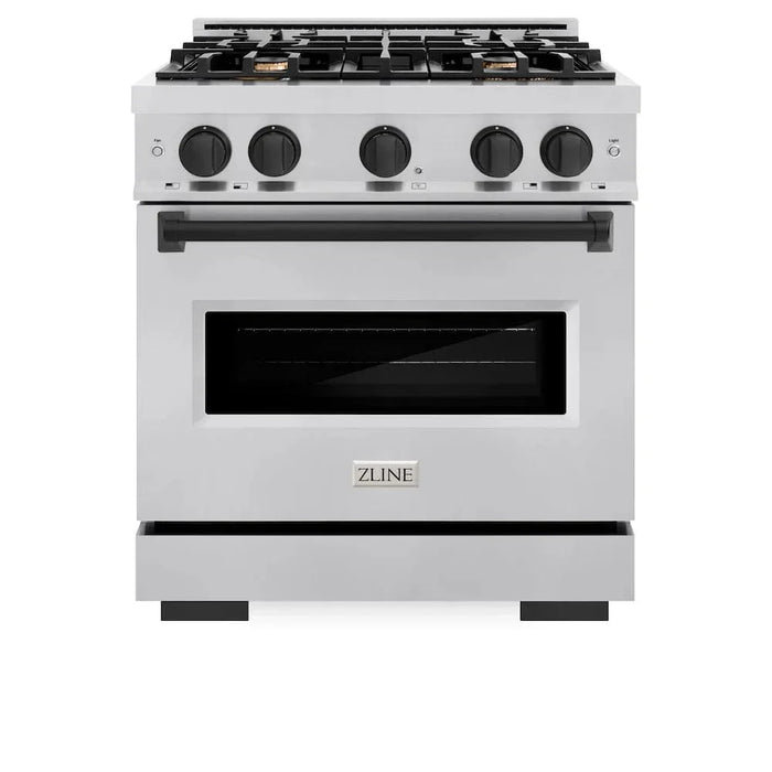 ZLINE 30" Dual Fuel Range, Gas Cooktop, Electric Convection Oven Stainless Steel, Matte Black CDRZ-30-MB09K