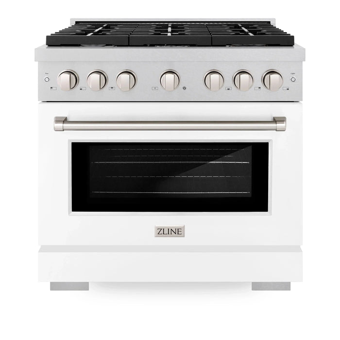 ZLINE 36"Paramount Dual Fuel Range DuraSnow® White Matte SDRS-WM-3609K