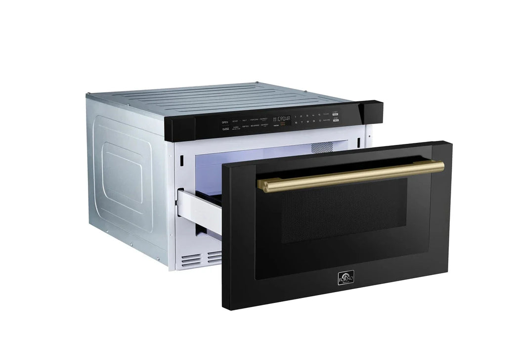 Forno 24" Microwave Drawer Black with Antique Brass, FMWDR3000-24BLK09K