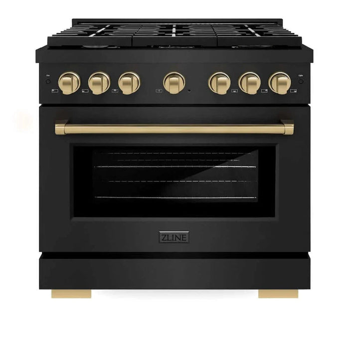 ZLINE 36"Gas Range, Convection Gas Oven, Black, Champagne Bronze,SGRBZ-36-CB09K