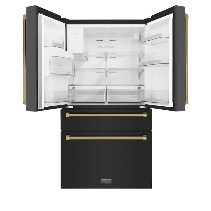 ZLINE Autograph Edition 36" Standard-Depth French Door External Water Dispenser Refrigerator, Dual Ice Maker, Fingerprint-Resistant Black Stainless Steel, Helix Handles RSMZ-W-36-BS-KG09K