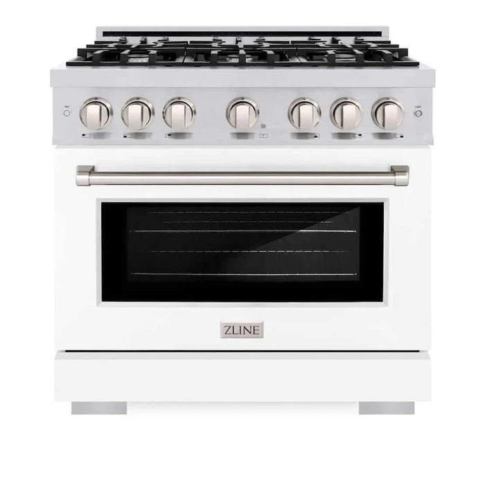 ZLINE 36" Select Dual Fuel Range Gas Cooktop Electric Convection Oven Stainless Steel White Matte Door HDR-WM-3609K