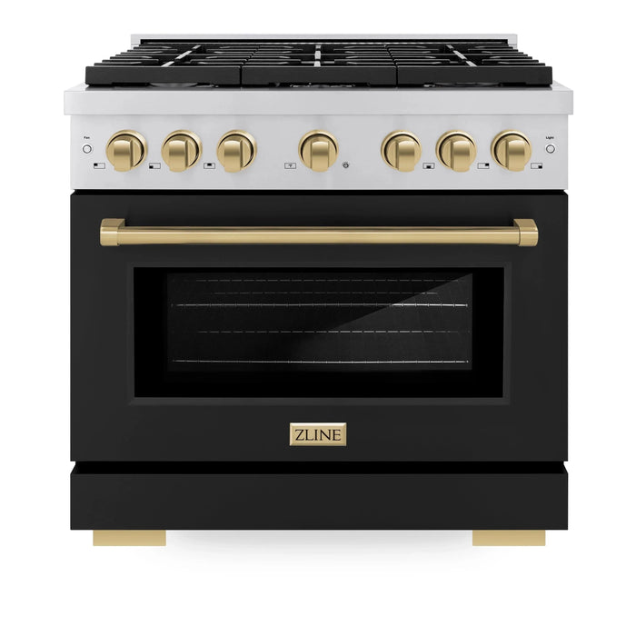 ZLINE 36"Paramount Dual Fuel Range Stainless Steel Black Matte Champagne Bronze SDRZ-BLM-36-CB09K