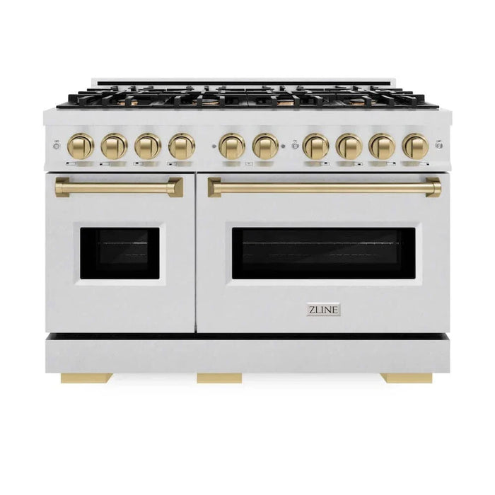 ZLINE 48" Dual Fuel Range, Gas Cooktop, Electric Convection Oven DuraSnow® Stainless Steel, Champagne Bronze CDRSZ-48-CB09K