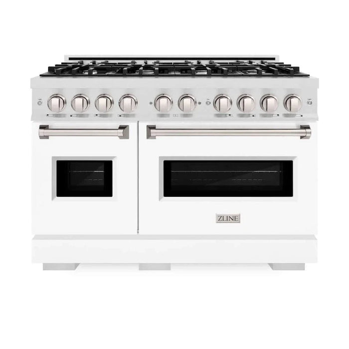 ZLINE 48" Dual Fuel Range, Gas Cooktop, Electric Convection Oven DuraSnow® Stainless Steel, White Matte Door CDRS-WM-4809K