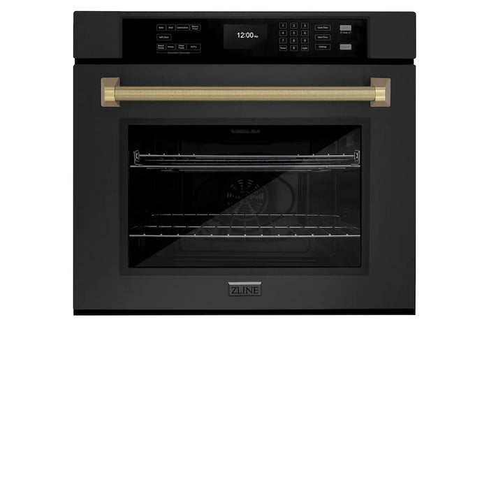 ZLINE Autograph Edition 30" Professional True Convection Single Wall Oven, Air Fry, Self Clean, Black Stainless Steel, Helix Handles WASBZ-30-KCB09K