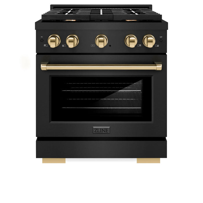 ZLINE 30"Paramount Dual Fuel Range Black Stainless Steel, Gold SDRBZ-30-G09K