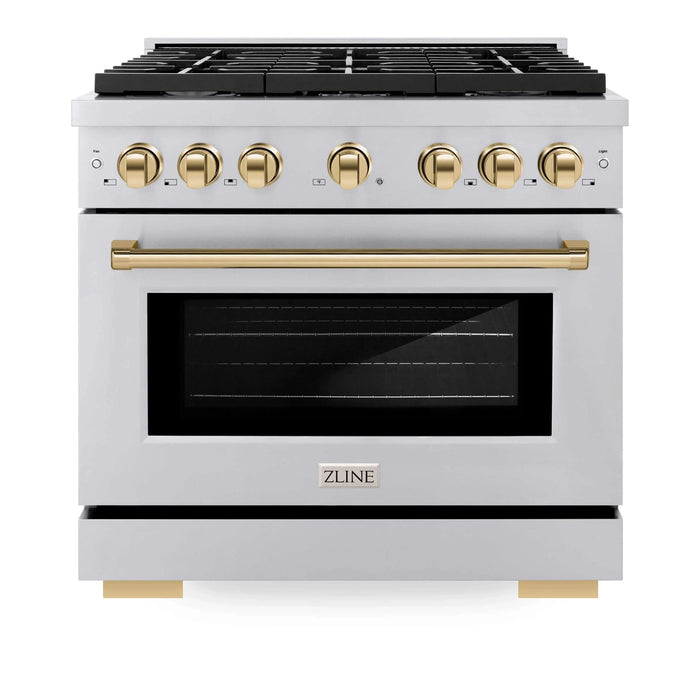 ZLINE 36"Paramount Dual Fuel Range Stainless Steel Gold SDRZ-36-G09K