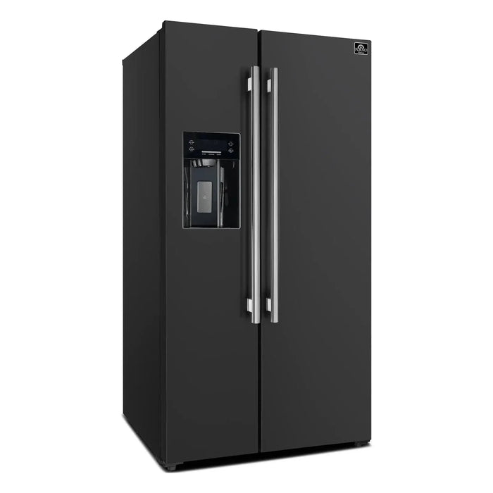 Forno Espresso Salerno 36"Side-by-Side Refrigerator, Water Dispenser, Black with Antique Brass Handle FFRBI1844-36BLK09K
