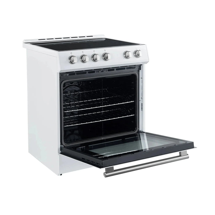 Forno Espresso Package - 30" Electric Range, Range Hood, Refrigerator and Dishwasher in White with Silver Handles, FBDL-006-03US09K