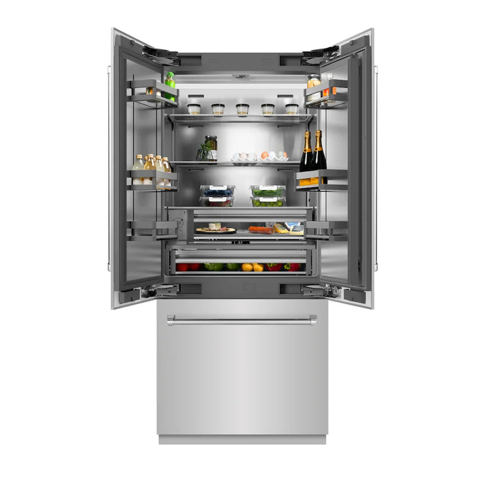 ZLINE 36" French Door Built-In Bottom Freezer Refrigerator, Water Dispenser, Ice Maker, Stainless Steel SRBIV-304-3609K