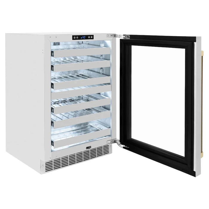 ZLINE Autograph Edition 24" Touchstone Dual Zone 44 Bottle Wine Cooler, Stainless Steel Glass Door, Helix Handle RWDOZS-24-KCB09K