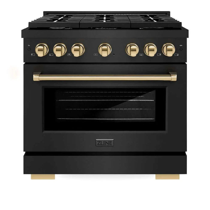 ZLINE 36"Gas Range, Convection Gas Oven, Black, Gold,SGRBZ-36-G09K