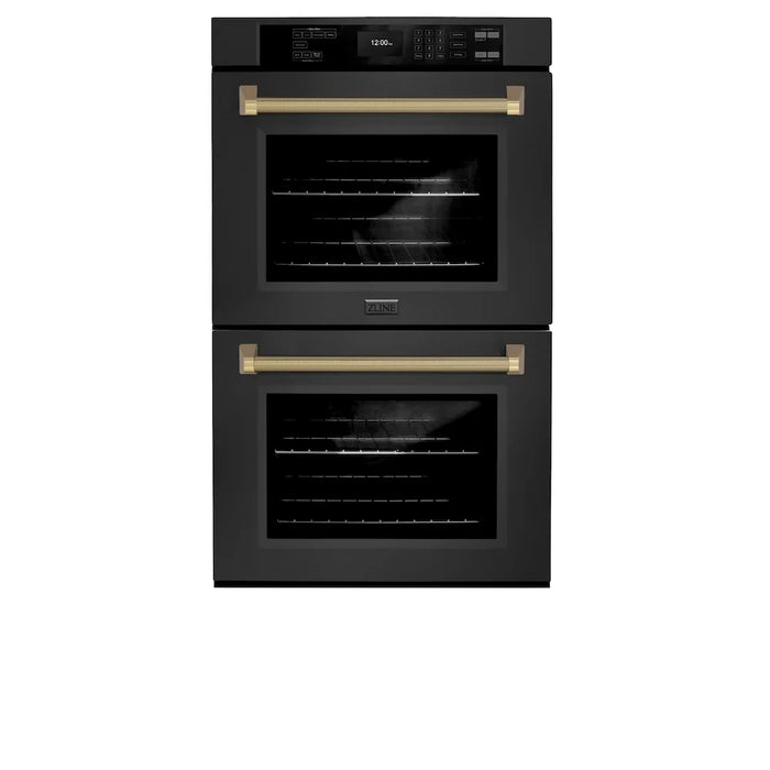 ZLINE Autograph Edition 30" Professional True Convection Double Wall Oven, Air Fry, Self Clean, Black Stainless Steel, Helix Handles WADBZ-30-KCB09K