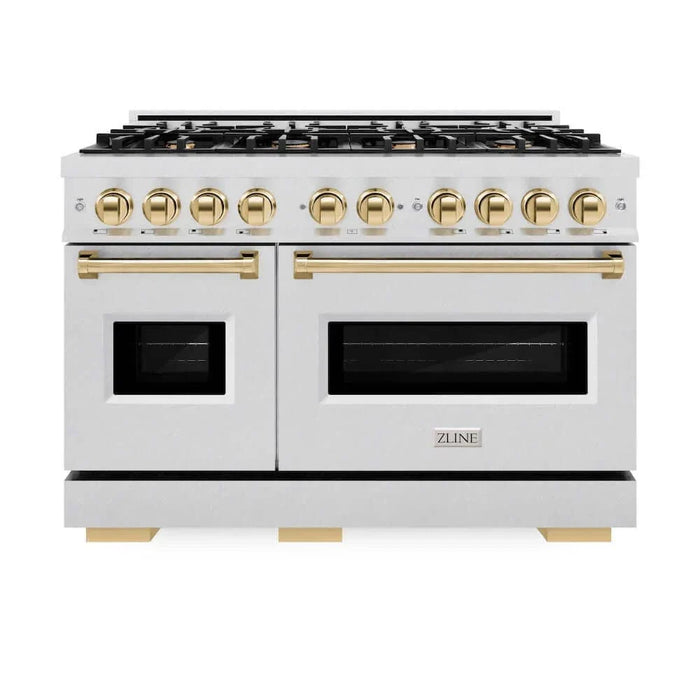 ZLINE 48" Classic Gas Range, Convection Gas Oven DuraSnow® Stainless Steel, Gold CGRSZ-48-G09K
