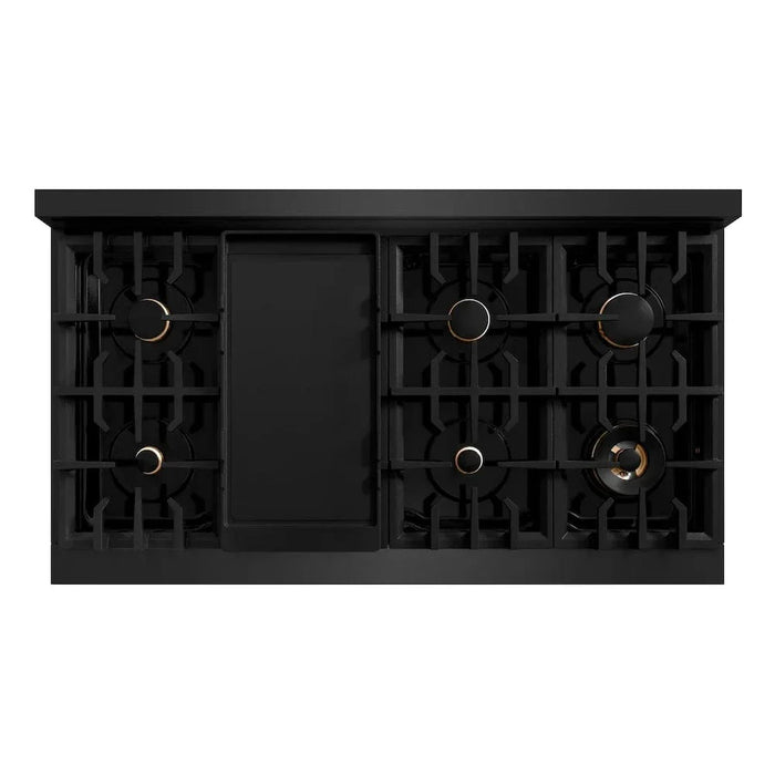 ZLINE 48" Dual Fuel Range, Gas Cooktop, Electric Convection Oven Black Stainless Steel, Champagne Bronze CDRBZ-48-CB09K