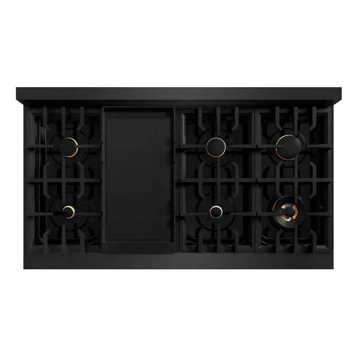 ZLINE 48" Dual Fuel Range, Gas Cooktop, Electric Convection Oven Black Stainless Steel, Gold CDRBZ-48-G09K