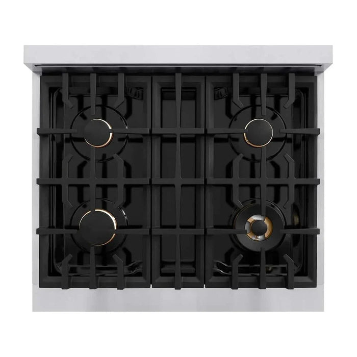ZLINE 30" Select Dual Fuel Range Gas Cooktop Electric Convection Oven Stainless Steel White Matte Doors Champagne Bronze HDRZ-WM-30-CB09K
