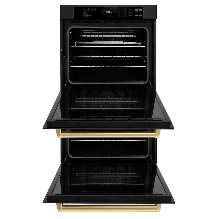 ZLINE 30"Professional True Convection Double Wall Oven, Air Fry, Self Clean Black Stainless Steel, Gold WADBZ-30-G09K