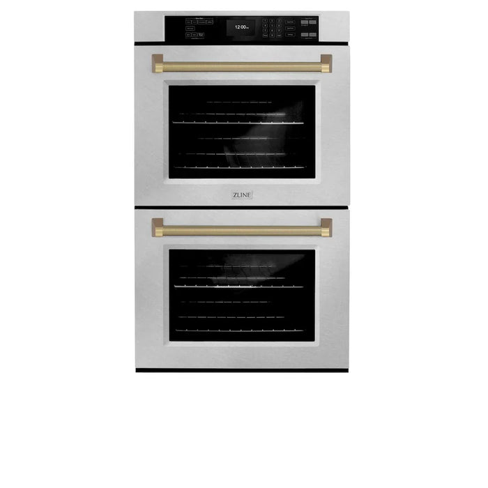 ZLINE Autograph Edition 30" Professional True Convection Double Wall Oven, Air Fry, Self Clean, Stainless Steel, Helix Handles WADSZ-30-KCB09K