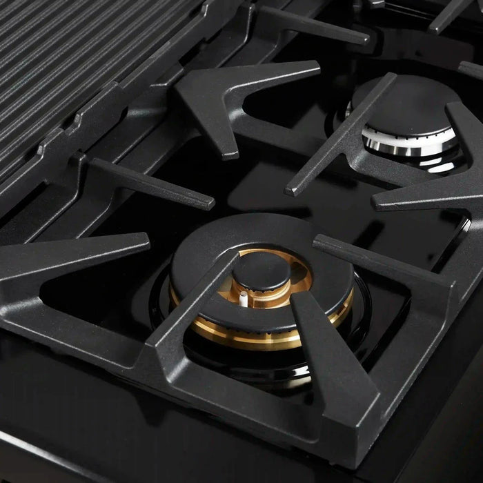 Forno Antico 48"Dual Range, 8 Gas Burner Cooktop, Electric Convection Oven Black, Antique Brass Trim, FFSGS6113-48BLK09K